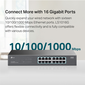 TP-LINK LS1016G Green Tech 16 Port GigaBit Y�netilemez Metal Kasa Masa�st� Switch
