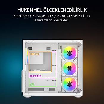 James Donkey Stark S800 750W 4xARGB Fan Temperli Cam ATX Beyaz Gaming (Oyuncu) Kasa