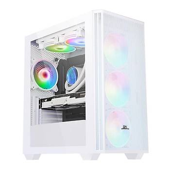 PowerBoost PB-P2252BW USB 3.0 ATX Mesh Ring ARGB Fan Beyaz Kasa