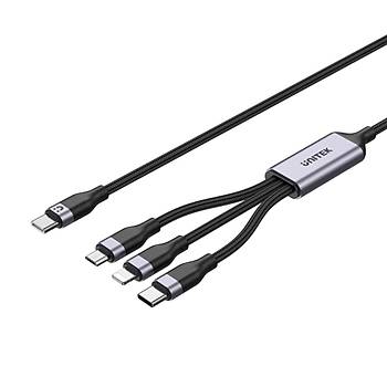 Unitek Type-C to Lightning/ USB-C/ Micro USB 1.5M Çoklu Şarj Kablosu 20W (C14101AGY01-1.5M)