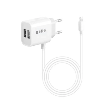 S-link IP-250 5V 2.1A 2 Usb iPhone Lightning Kablolu Ev Şarj Cihazı