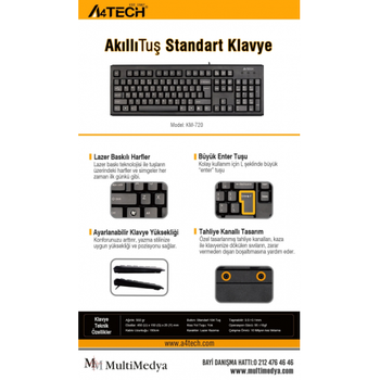 4 Tech KM-720 Siyah USB Kablolu Trke Q Multimedya Klavye