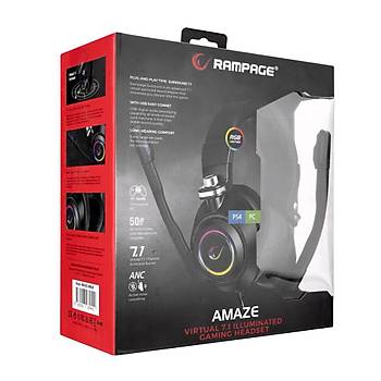 Rampage RM-K20 Amaze Siyah USB 7.1 Noice Cancelling Mic RGB Ledli Gaming Oyuncu Mikrofonlu Kulaklk