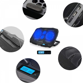 PowerGate PG-NC02 (2x12,5cm 2x7cm) 5 Kademeli 3 Farkl� Program Ayarlanabilir H�z Mavi Ledli Siyah 4 Fanl� Notebook So�utucu