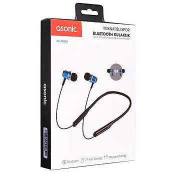 Asonic AS-XBK65 Siyah-Mavi Boyun Ask�l� M�knat�sl� Bluetooth+ TF Kart Spor Kulak i�i Kulakl�k