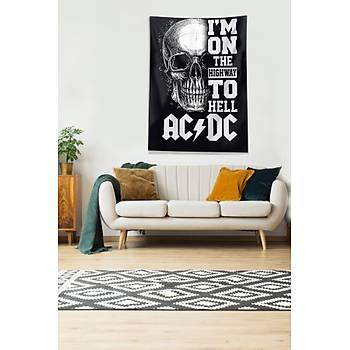 Siyah AC DC Highway to Hell Leke Tutmaz Kadife Kumaş Duvar Örtüsü Duvar Halısı Tapestry
