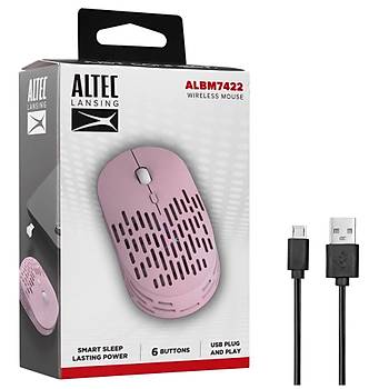 Altec Lansing ALBM7422 Pembe 2.4GHz �arj Edilebilir Tek Renkli 1600DPI Optik Kablosuz Mouse