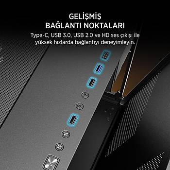 James Donkey Stark S800 4xARGB Temperli Cam ATX Siyah Gaming (Oyuncu) Kasa