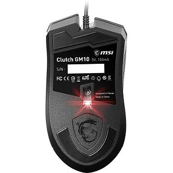 Msi GG Clutch GM10 Gaming Mouse 2.400 Dpi Optik Sensor 4 Renk (Tekerlek) Kýrmýzý (Logo) Led Altýn Kaplama USB Baðlantý Oyuncu Mouse