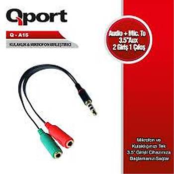 Qport Q-A12 3.5mm to Audio + Mic 15Cm Kulaklık Çevirici