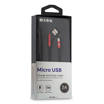 S-link Swapp SW-C570 1M 3A Micro Usb apraz Ulu Siyah/Krmz arj Kablosu