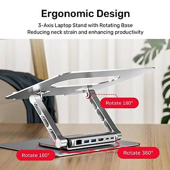 Unitek 360 Derece D�ner 5in1 Metal Notebook Stand� (ethernet, 2xusd3.0, Hdmi, 100w Pd) (d1109b01)