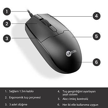 Lenovo Lecoo MS101 Siyah Kablolu Mouse