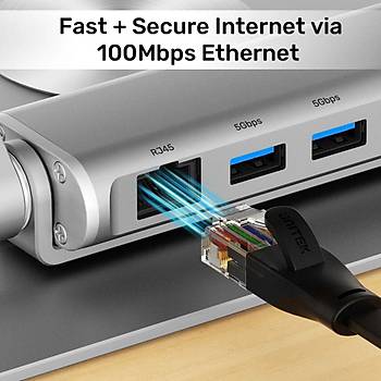 Unitek 360 Derece D�ner 5in1 Metal Notebook Stand� (ethernet, 2xusd3.0, Hdmi, 100w Pd) (d1109b01)