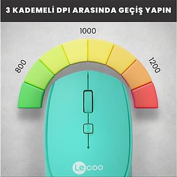 Lenovo Lecoo WS202-T USB Kablosuz Turkuaz Mouse