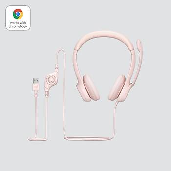 Logitech H390 USB G�r�lt� �nleyici Mikrofonlu Pembe Kulakl�k