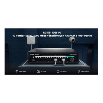 Ruijie Reyee RG-ES110GS-P-L 10 Port�8 Port �Gigabit PoE�120W�1 Port SPF�1 Port Gigabit Uplink�Switch