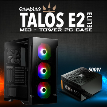 Gamdias Talos E2 Elite 500W Tempered Glass ARGB ATX Gaming Kasa