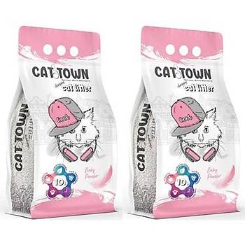 CAT TOWN Bebek Pudras Kokulu Bentonit Kaln Taneli  Kedi Kumu 10 Lt X 2 Adet