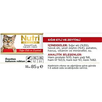 Nutri Feline Sr Etli ve Zeytinli Tahlsz Konserve Yetikin Kedi Mamas 24 x 85 G