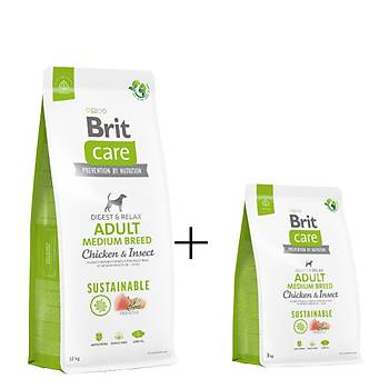 Brit Care Sustainable Medium Orta Irk Tavuklu Bcekli Yetikin Kpek Mamas 12+3kg Hediye