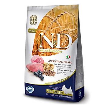 N&D Kuzu Etli ve Yaban Mersinli Dk Tahll Kk Irk Yetikin Kpek Mamas 7 KG