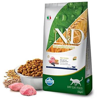 N&D Dk Tahll Kuzu Etli ve Yaban Mersinli Ksrlatrlm Yetikin Kedi Mamas 10 KG