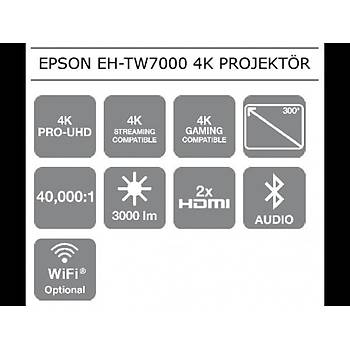 Epson EH-TW7000 3840x2160 3000 ANSI Lümen 4K Ultra HD Projeksiyon Cihazý V11H961040 
