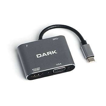 Dark USB 3.1 Type-C' den 4K UHD HDMI & VGA Dönüştürücü Adaptör