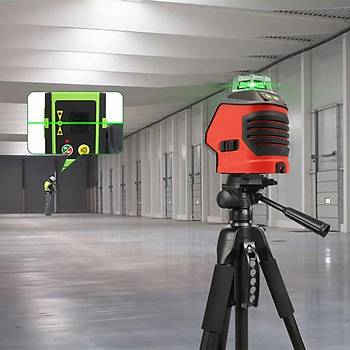 KOBB KBL88GTP 25 Metre Profesyonel Yatay 360 ve Dikey Otomatik Hizalamal Nokta akl ve Yeil apraz izgi Lazer Distomat + Tripod