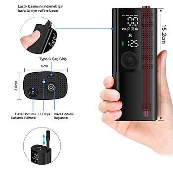 KOBB KB410 arjl Li-ion 120 PSI Tanabilir Dijital Basn Gstergeli Led Aydnlatmal Akll Lastik iirme Pompas