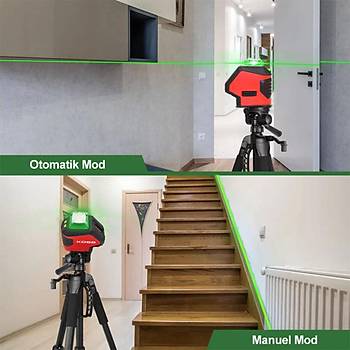 KOBB KBL88GTP 25 Metre Profesyonel Yatay 360 ve Dikey Otomatik Hizalamal Nokta akl ve Yeil apraz izgi Lazer Distomat + Tripod