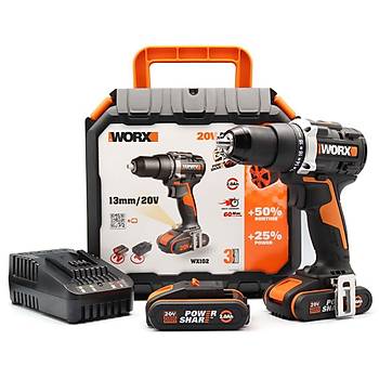 WORX WX102 20Volt/2.0Ah Li-ion ift Akl Kmrsz Profesyonel arjl Matkap