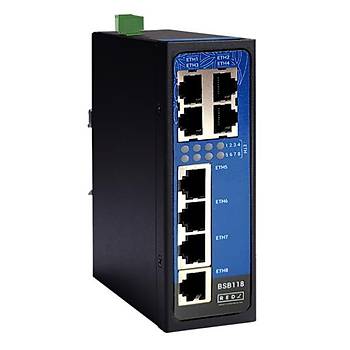Redz BSB118 8 x 10 / 100Base-T (x) Baðlantý Noktalý Endüstriyel Yönetilmeyen Ethernetn Switch 