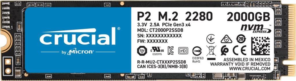 Crucial P2 2TB NVMe PCIe M2 SSD (2400-1900 MB/s) CT2000P2SSD8