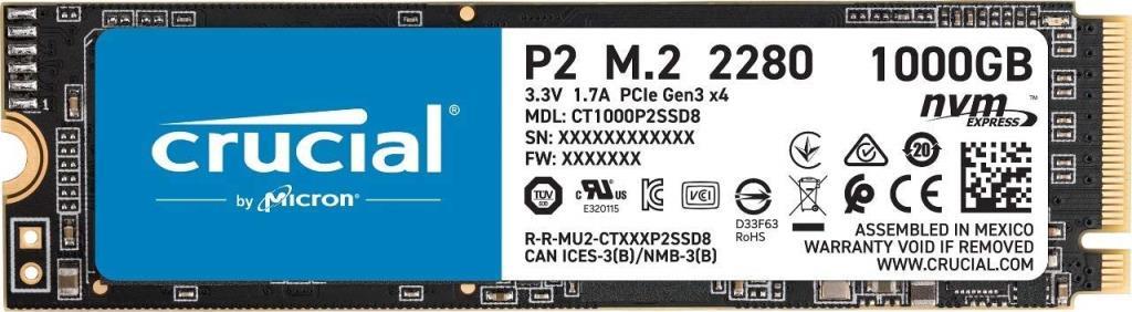 Crucial P2 1TB NVMe PCIe M2 SSD (2400-1800 MB/s) CT1000P2SSD8