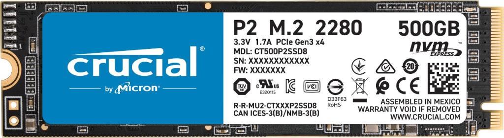 Crucial P2 500GB NVMe PCIe M2 SSD (2300-940 MB/s) CT500P2SSD8