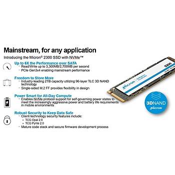 Micron 2300 512GB 3300MB-2700MB/s NVMe M.2 SSD MTFDHBA512TDV-1AZ1AABYY Pyrite �� �stasyonu SSD