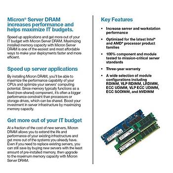 Micron DDR4 RDIMM 16GB 1Rx4 3200 CL22 (8Gbit) SERVER RAM BELLEK MTA18ASF2G72PZ-3G2R