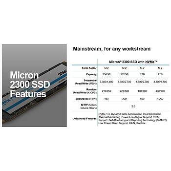 Micron 2300 512GB 3300MB-2700MB/s NVMe M.2 SSD MTFDHBA512TDV-1AZ1AABYY Pyrite �� �stasyonu SSD