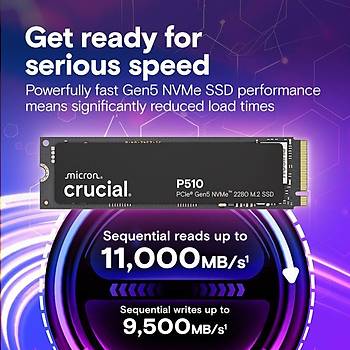 Crucial P510 1TB PCIe Gen5 NVMe 2280 M.2 SSD CT1000P510SSD8 (11000-9500 MBs)
