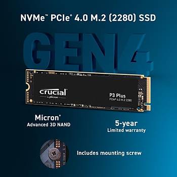 Crucial P3 Plus 2TB  3D NAND GEN4 NVMe PCIe M.2 SSD (5000-4200 MB/s) CT2000P3PSSD8