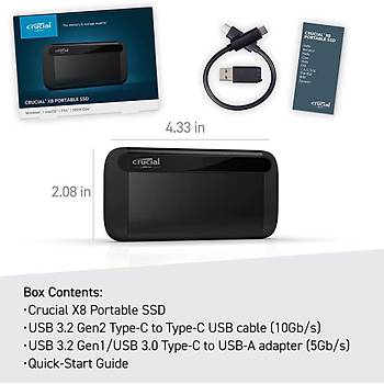 Crucial X8 1TB Ta��nabilir SSD 1050 MB/s USB 3.2 Gen-2 (10Gb/s) CT1000X8SSD9