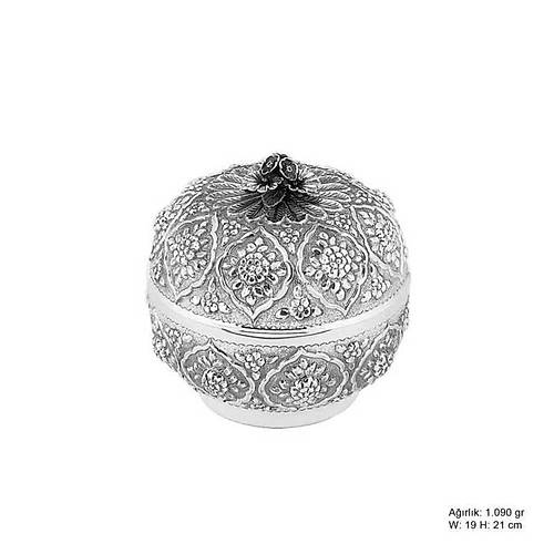 Papatya Desenli Gümüş Bonbonyer