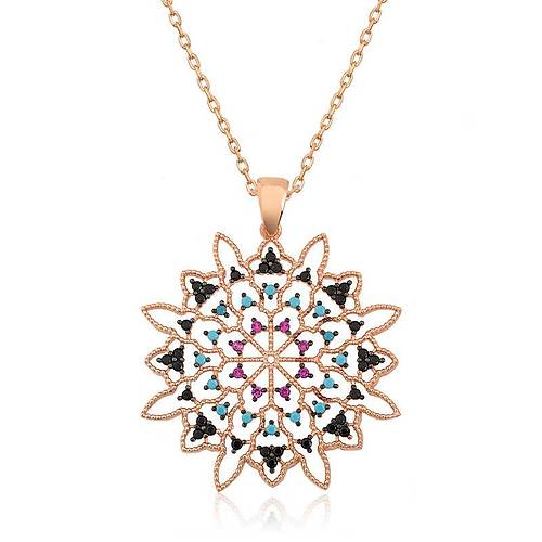 Gm Rose Geometrik Desenli Madalyon Kolye