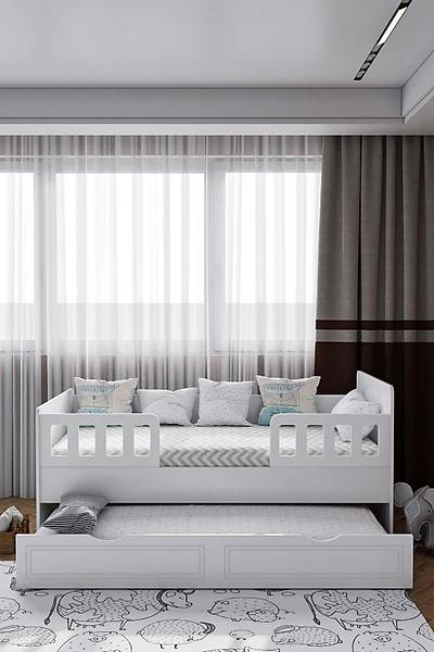 ST111 Bergama Work Mega ocuk Odas Takm, Beyaz, 4 Kapl Dolap, alma Masas, Yavrulu Karyola