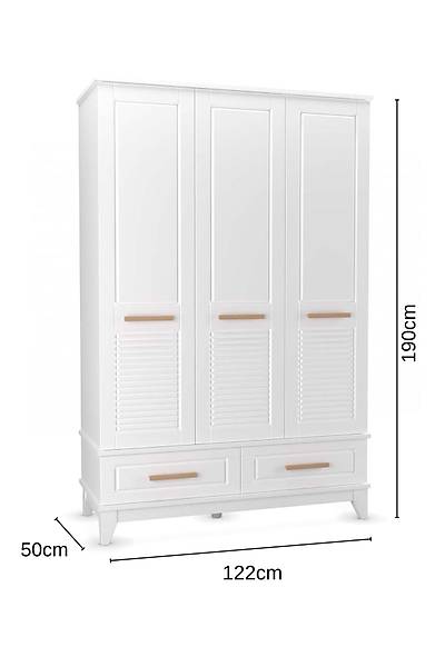 BERGAMA BEYAZ 3 Kapl Dolap, 122x50cm