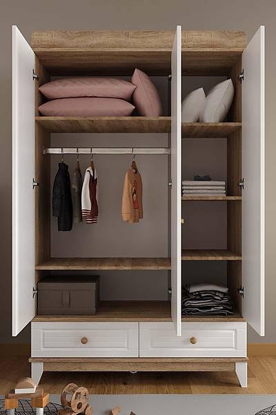 ST119 Madrid Work Mia Bebek ocuk Odas Takm, 3 Kapl Dolap, alma Masas, Yavrulu Ev Karyola