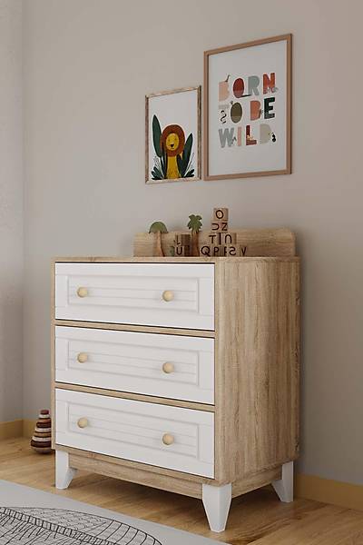 ST119 Madrid Work Mia Bebek ocuk Odas Takm, 3 Kapl Dolap, alma Masas, Yavrulu Ev Karyola