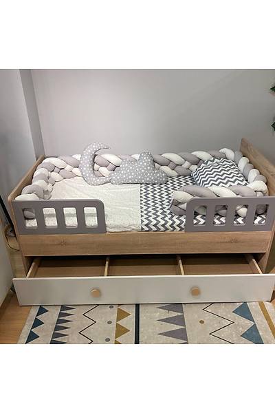 ST166 Cunda Bebek ocuk Odas Takm, Gri, 3 Kapl Dolap, ifonyer, Yavrulu Karyola